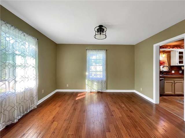 unfurnished dining area with sink and hardwood / wood-style floors