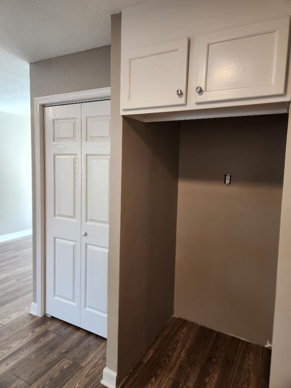 interior space with dark wood-type flooring