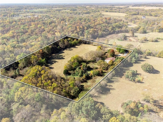 drone / aerial view featuring a view of trees