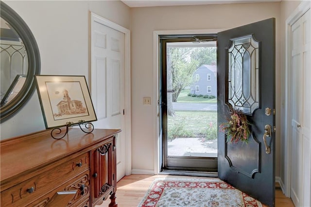 foyer entrance with light hardwood / wood-style floors