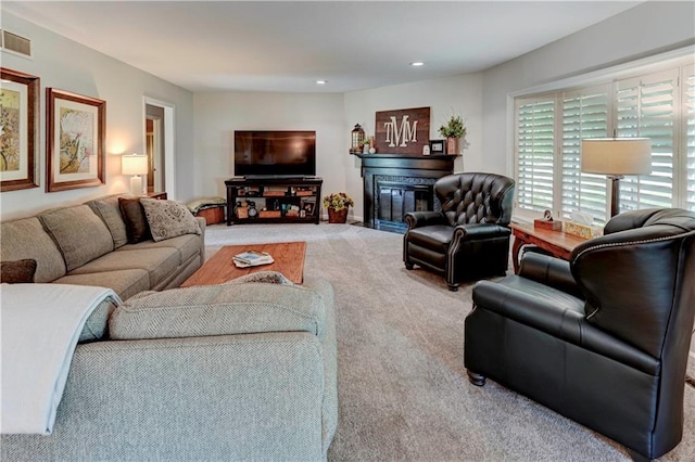 living room with carpet