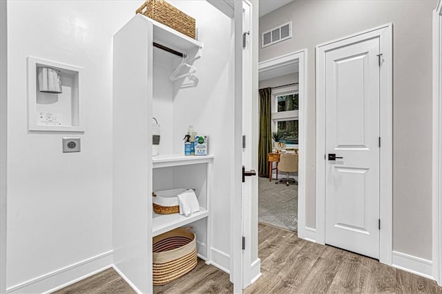 bathroom with wood-type flooring