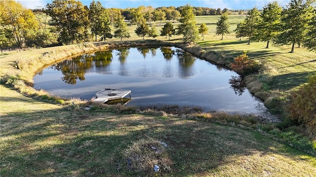 property view of water with a dock