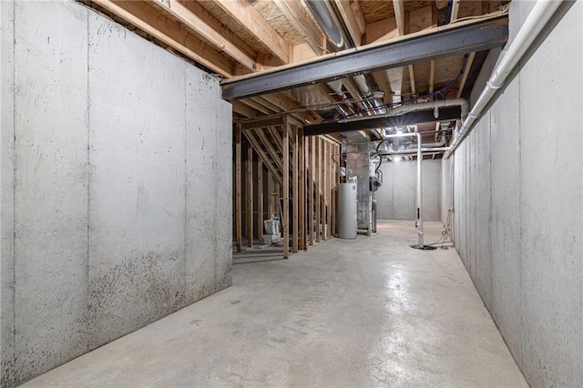 basement featuring gas water heater