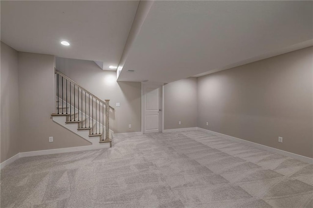 basement with light carpet