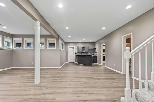 unfurnished living room featuring light wood-type flooring