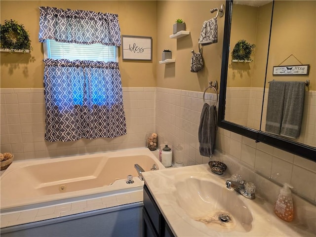 bathroom with vanity and a bathing tub