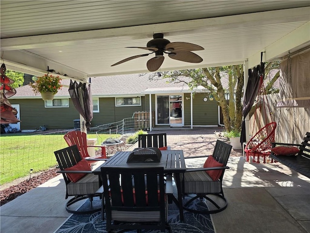 view of patio featuring ceiling fan