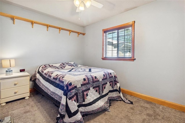 bedroom featuring carpet floors and ceiling fan