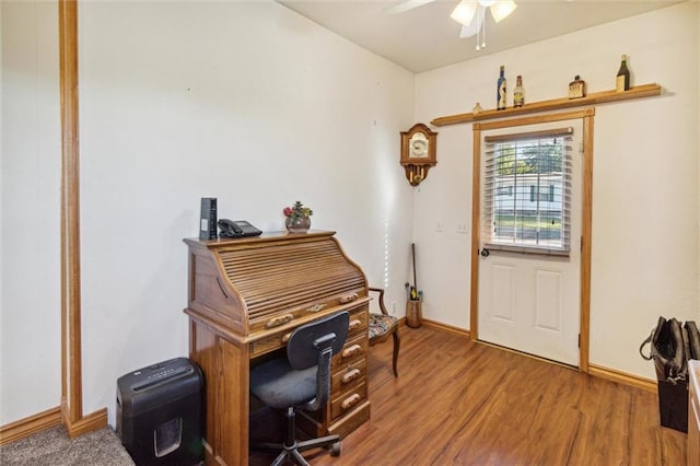 misc room featuring ceiling fan and hardwood / wood-style floors