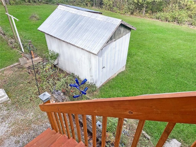 31688 Highline Dr, Warsaw, MO 65355 - wooden deck with an outbuilding and a yard