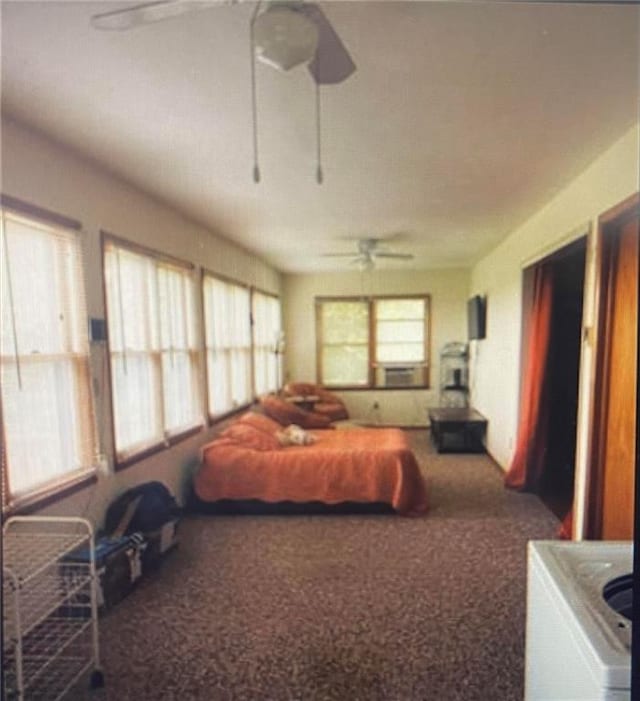 bedroom with carpet flooring and ceiling fan