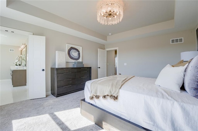 2202 W 178th Ter, Overland Park, KS 66085 - bedroom featuring a chandelier, a raised ceiling, and carpet
