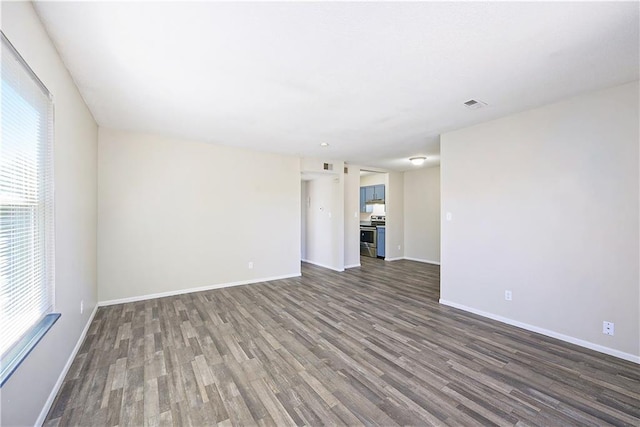 unfurnished living room with dark hardwood / wood-style flooring