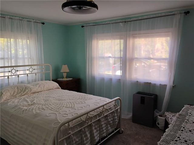 carpeted bedroom featuring multiple windows