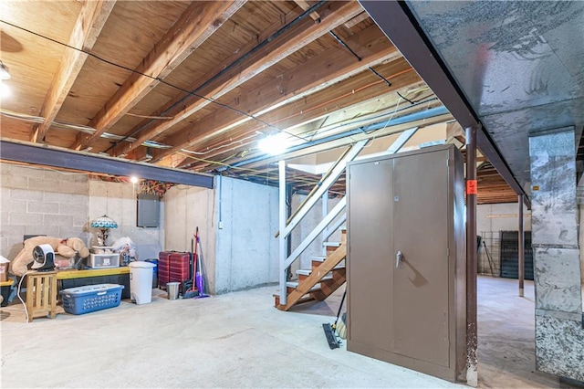 basement with electric panel