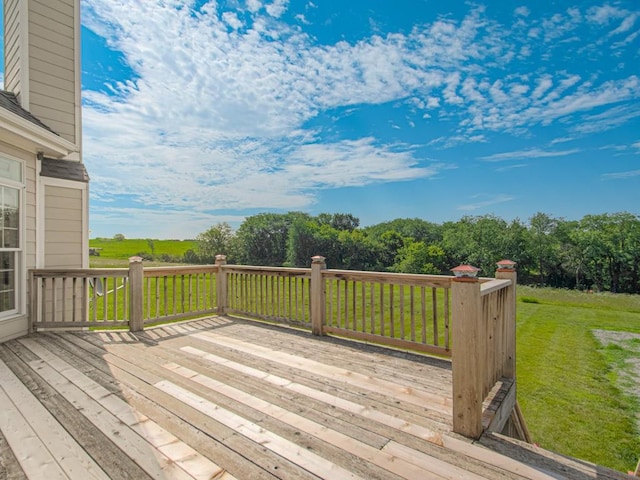 wooden deck featuring a lawn