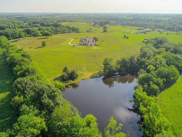 aerial view with a water view and a rural view