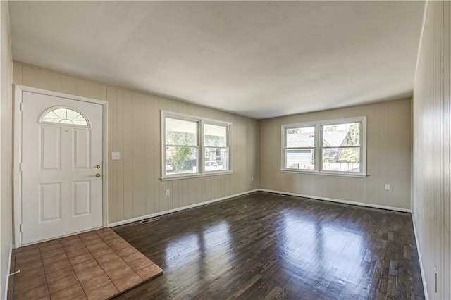 foyer entrance featuring dark wood-type flooring and a wealth of natural light