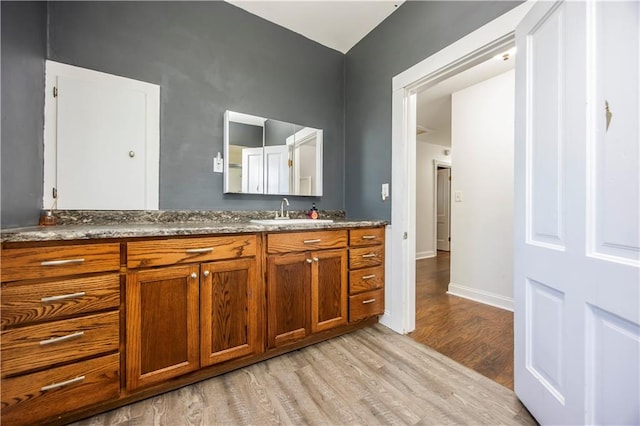 bathroom featuring wood-type flooring and vanity