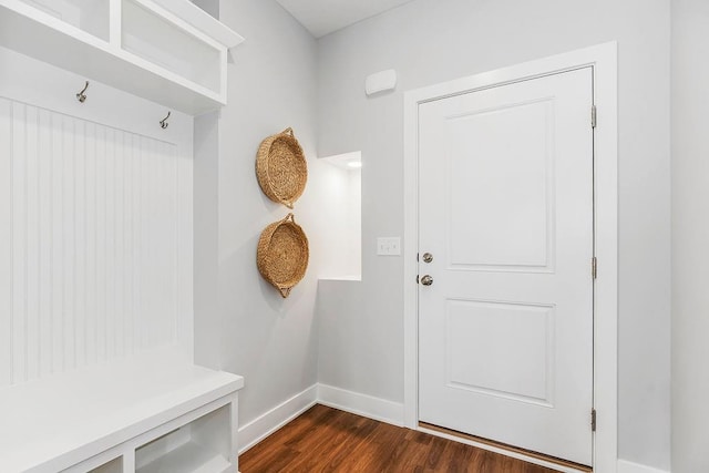 mudroom with dark hardwood / wood-style floors