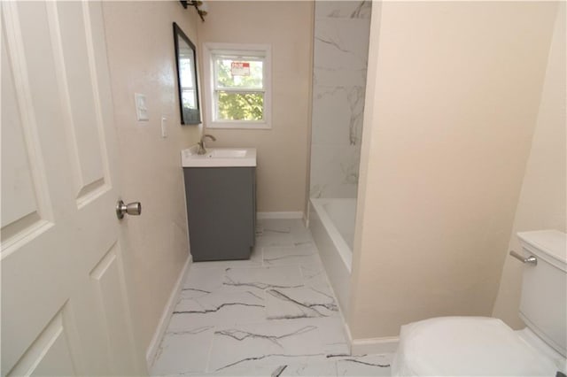 full bathroom featuring vanity, shower / bathtub combination, and toilet