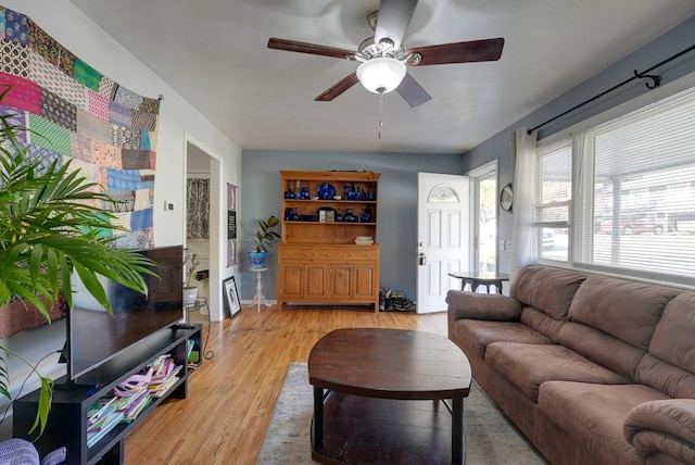 1101 Williams St, Excelsior Springs, MO 64024 - living area featuring ceiling fan and light wood-type flooring
