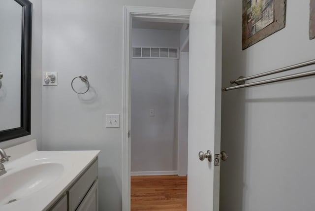 bathroom with vanity and hardwood / wood-style floors