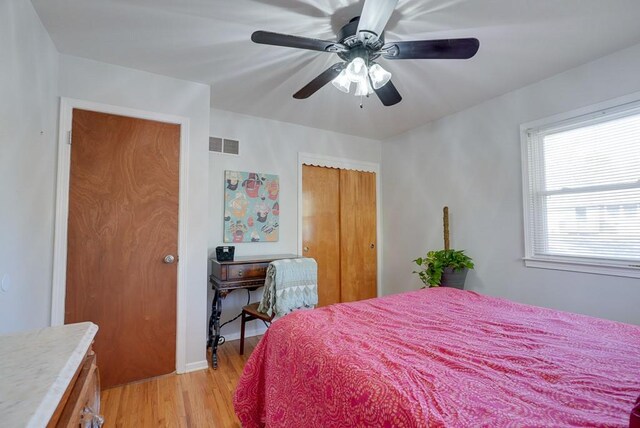 1101 Williams St, Excelsior Springs, MO 64024 - bedroom featuring light wood finished floors, a closet, and ceiling fan