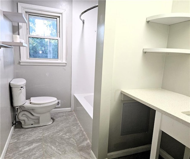 full bathroom with vanity, shower / bath combination, and toilet