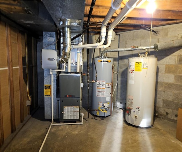 utility room with water heater