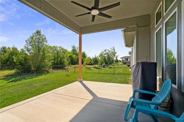 view of patio with ceiling fan