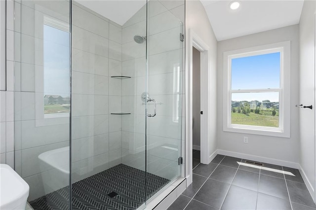 13424 W 178th St, Overland Park, KS 66013 - full bathroom with a stall shower, tile patterned flooring, a freestanding tub, and recessed lighting