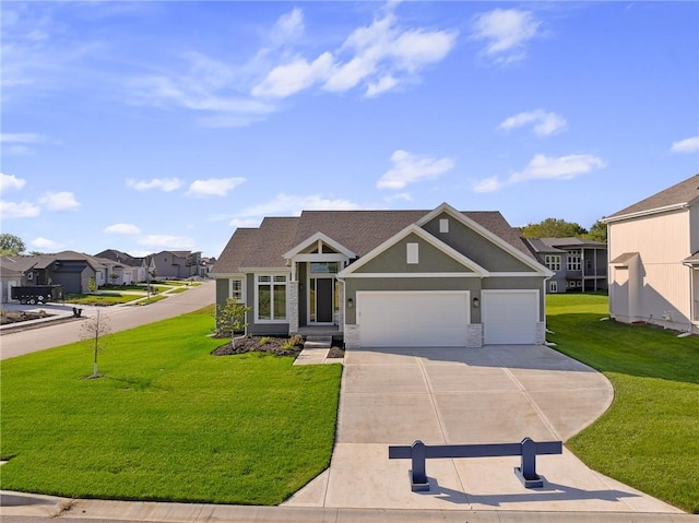 craftsman-style house featuring a front lawn and a garage