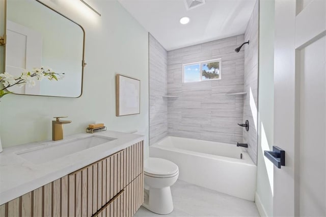 8301 Lee Blvd, Leawood, KS 66206 - full bath featuring visible vents, toilet, vanity, and tub / shower combination