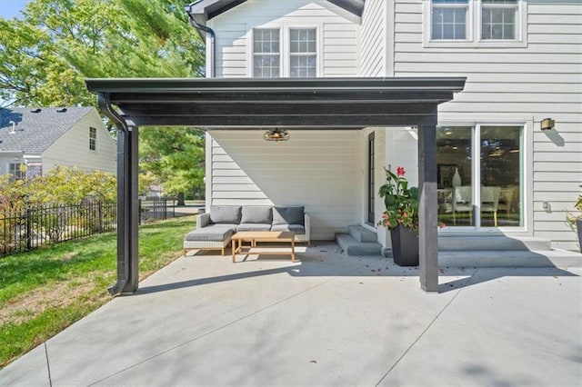 8301 Lee Blvd, Leawood, KS 66206 - view of patio featuring an outdoor living space, entry steps, and fence