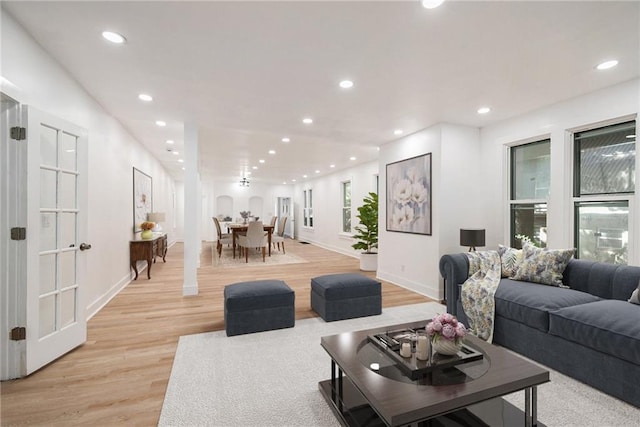 living room with light wood-type flooring