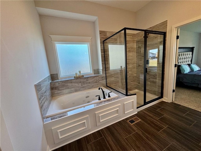 bathroom with plus walk in shower