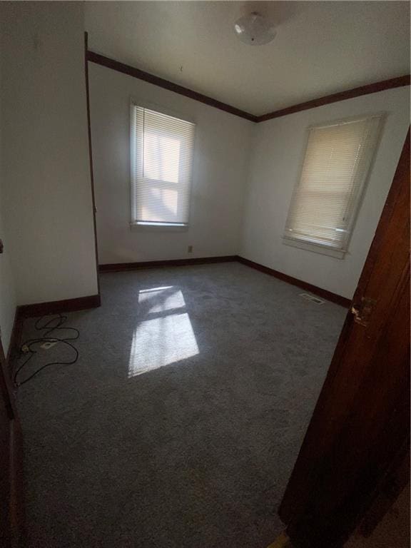 carpeted empty room with crown molding
