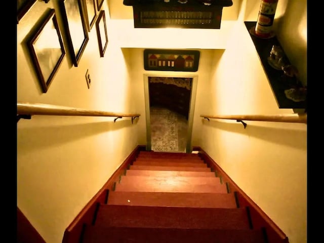 staircase with wood-type flooring