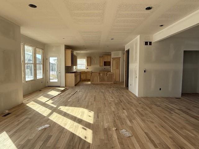 unfurnished living room featuring light wood-type flooring