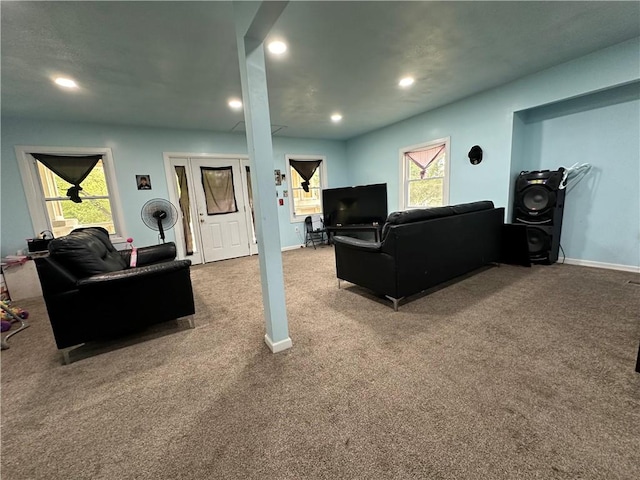 living room featuring carpet flooring