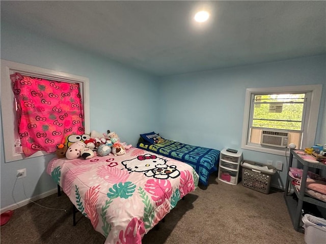 bedroom with carpet floors and cooling unit