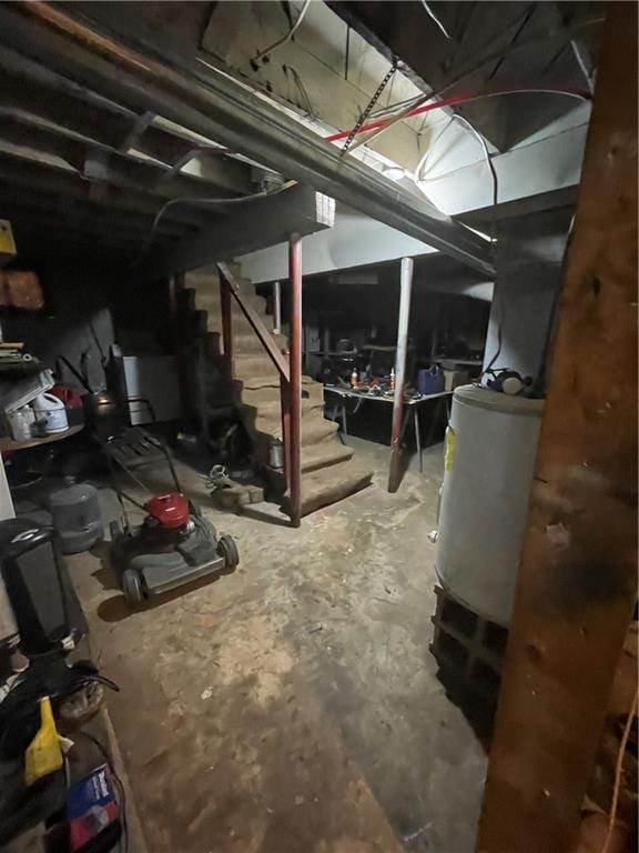 basement featuring water heater