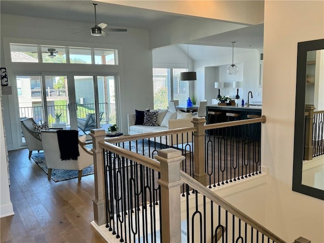 interior space featuring french doors, lofted ceiling, and hardwood / wood-style flooring