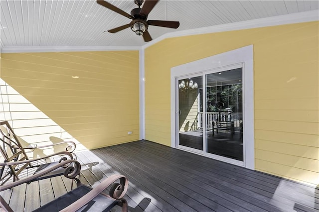 wooden deck with ceiling fan