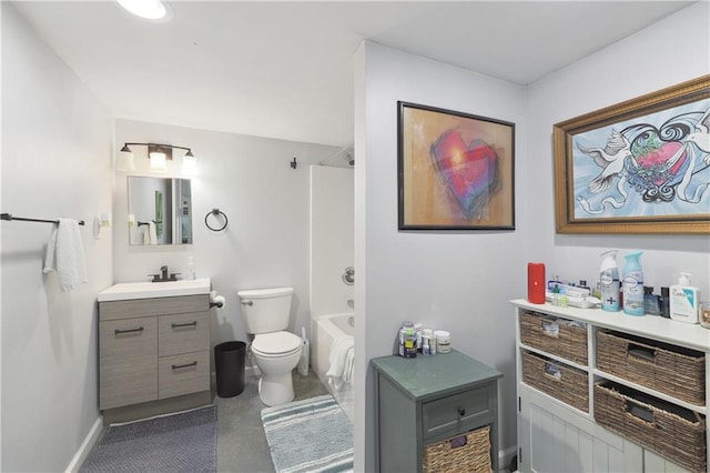 full bathroom with shower / bathing tub combination, vanity, and toilet