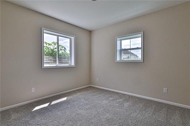carpeted empty room featuring baseboards and a wealth of natural light