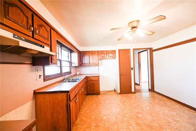 kitchen with ceiling fan and sink