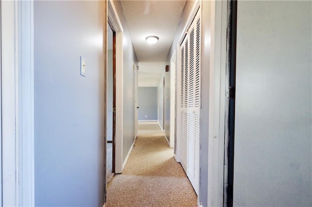 corridor featuring light colored carpet